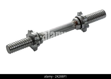 metal neck for dumbbells in disassembled form on a white isolated background Stock Photo