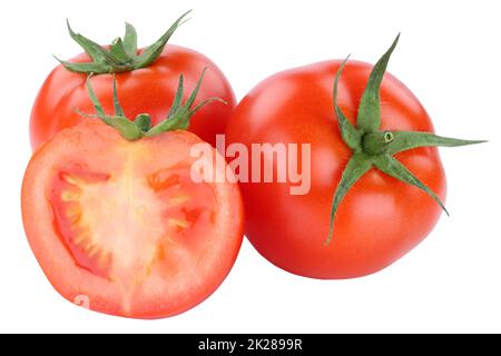 Tomatoes tomato slice sliced vegetable isolated on white Stock Photo