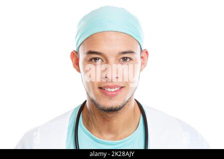 Portrait of a young doctor smiling happy face occupation job isolated Stock Photo