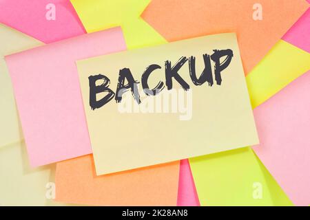 Backup save data on computer technology note paper Stock Photo