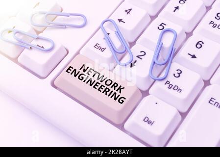 Hand writing sign Network Engineering. Business idea professional who has the skills to oversee the net Abstract Doing Virtual Bookkeeping, Listing New Product Online Stock Photo