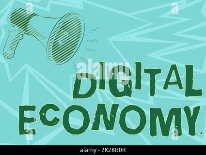 Writing displaying text Digital Economy. Internet Concept worldwide network of economic activities and technologies Illustration Of A Loud Megaphones Speaker Making New Announcements. Stock Photo