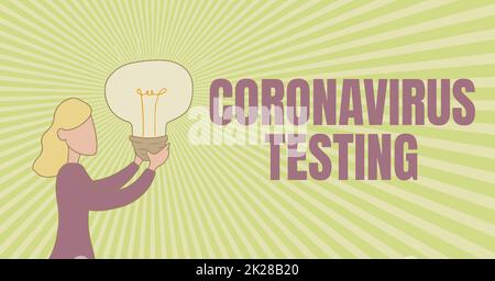 Text sign showing Coronavirus Testing. Business concept Collection of samples from a viable patient to identify SARSCoV2 Lady Standing Drawing Holding Light Up Showing New Ideas. Stock Photo
