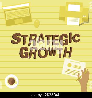 Text caption presenting Strategic Growth. Business showcase create plan or schedule to increase stocks or improvement Hand Holding Pen Creating Plans For New Amazing Ideas Stock Photo