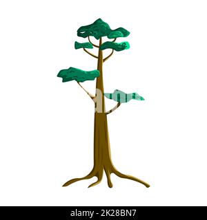 Realistic green old tall tree isolated on white background - Vector ...