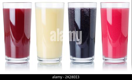 Collection of fruit smoothies fruits juice drink in glass isolated on white Stock Photo