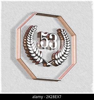 Number 53 with laurel wreath or honor wreath as a 3D-illustration, 3D-rendering Stock Photo