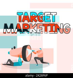 Text sign showing Target Marketing. Internet Concept Market Segmentation Audience Targeting Customer Selection Workers Drawing Helping One Other With Flashlight To Fix Megaphone. Stock Photo