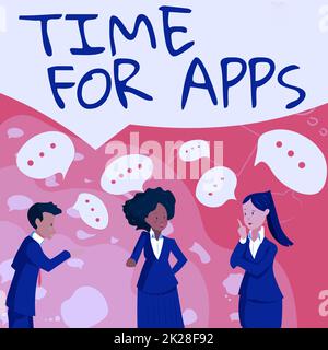 Text showing inspiration Time For Apps. Word Written on The best fullfeatured service that helps communicate faster Illustration Of Partners Building New Wonderful Ideas For Skills Improvement. Stock Photo