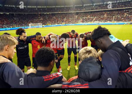 The Belgium team huddle up before the UEFA Nations League Group D Match at King Baudouin Stadium, Brussels. Picture date: Thursday September 22, 2022. Stock Photo