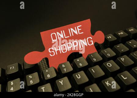 Conceptual display Online Shopping. Business overview ecommerce which let the consumer buy goods using the Internet Typing Image Descriptions And Keywords, Entering New Internet Website Stock Photo