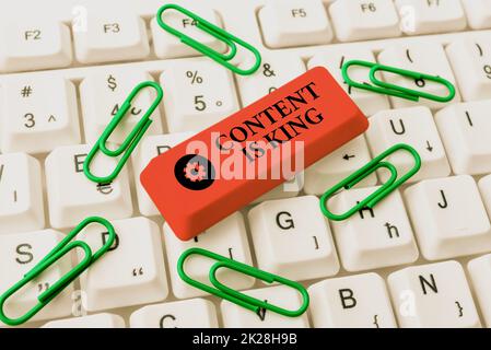 Conceptual caption Content Is King. Word Written on online advertising strategy Search Engine Marketing Connecting With Online Friends, Making Acquaintances On The Internet Stock Photo