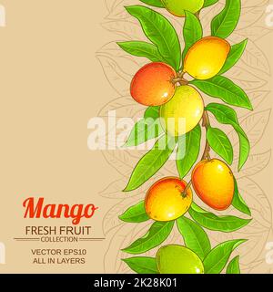 mango branches vector pattern on color background Stock Photo