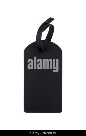 black matte blank leather tag mockup isolated on white background Stock Photo