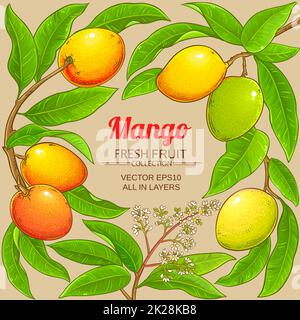 mango branches vector frame on color background Stock Photo