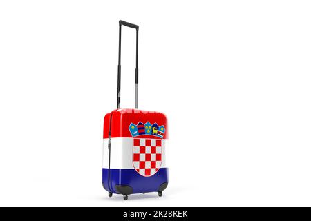 Travel suitcase with the flag of Croatia. Travel concept. Isolated. 3D Rendering Stock Photo