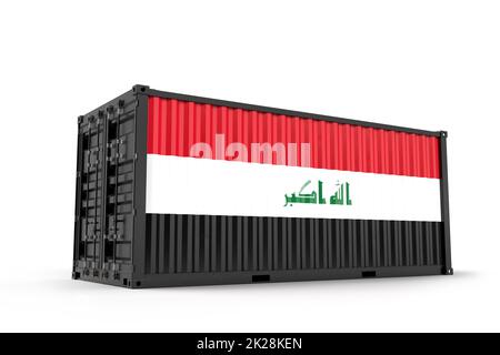 Realistic shipping cargo container textured with Flag of Iraq. Isolated. 3D Rendering Stock Photo