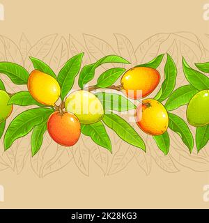 mango branches vector pattern on color background Stock Photo