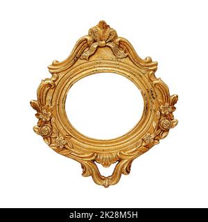 Oval blank antique gold color frame isolated Stock Photo