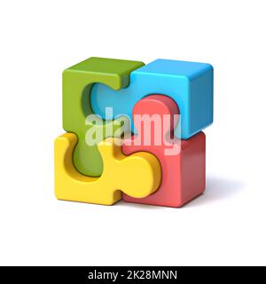 Four puzzle pieces standing 3D Stock Photo