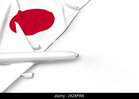 Passenger airplane and flag of Japan. 3D illustration Stock Photo