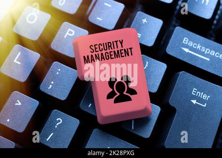 Text sign showing Security Management. Word Written on is the identification of an organization s is assets Abstract Creating Safe Internet Experience, Preventing Digital Virus Spread Stock Photo