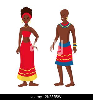Black man and woman in national clothes - Vector Stock Photo