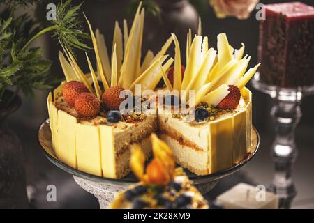 Birthday cake with mascarpone cream Stock Photo
