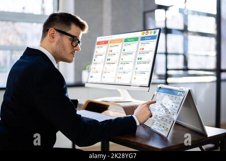 Gantt Tasks Schedule Chart On Computer Stock Photo