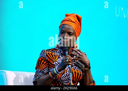 09/19/2022 New York, New York Angelique Kidjo speaks onstage at The Unstoppable Africa Conference, held at Cipriani 42nd Street in New York City, Monday, September 19, 2022. Photo by Jennifer Graylock-Graylock.com 917-519-7666 Stock Photo