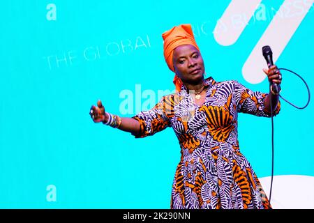 09/19/2022 New York, New York Angelique Kidjo speaks onstage at The Unstoppable Africa Conference, held at Cipriani 42nd Street in New York City, Monday, September 19, 2022. Photo by Jennifer Graylock-Graylock.com 917-519-7666 Stock Photo