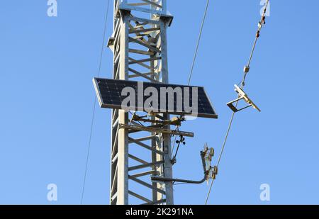 Solar cells to provide power transmission antenna Stock Photo