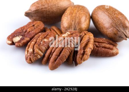 Few pecan nuts isolated on white Stock Photo