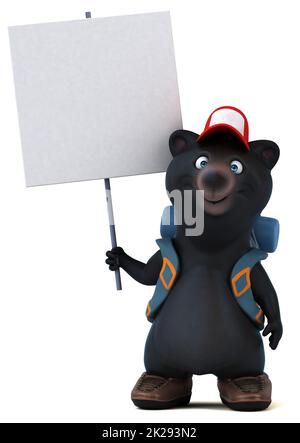 Fun 3D bear backpacker cartoon character Stock Photo