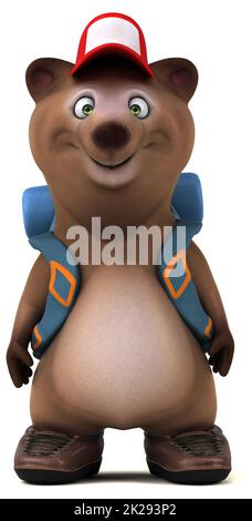 Fun 3D bear backpacker cartoon character Stock Photo