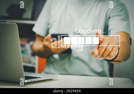 business man point hand to virtual loading.business technology concept. Stock Photo