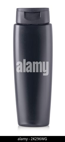 black shampoo bottle. isolated on white background Stock Photo