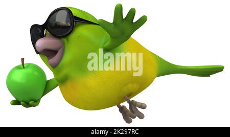 Fun green bird - 3D Illustration Stock Photo