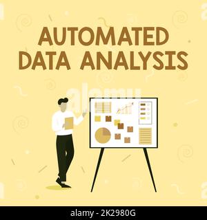 Text caption presenting Automated Data Analysis. Business approach automatic decision making based on big data Businessman Drawing Standing Presenting Ideas For Their Success. Stock Photo