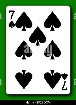 7 Seven of Spades playing card with clipping path 3d illustration