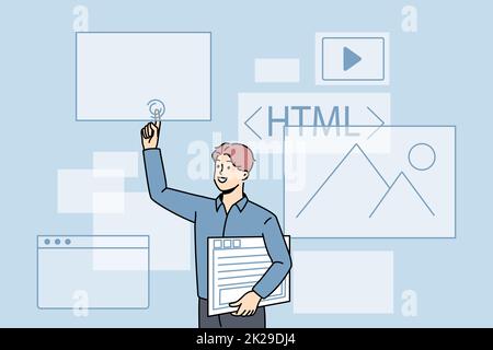 programmer people concept use laptop and programming code program icon ...