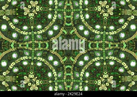 Background Green Abstract Beaded Cloth Background From India Stock Photo