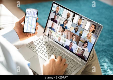 Virtual Business Presentation Or Videoconferencing On Computer Screen Stock Photo