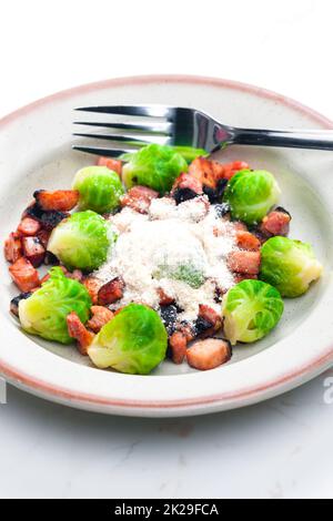 brussels sprout with bacon and parmesan cheese Stock Photo