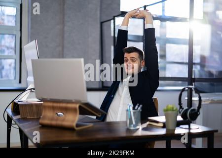 Stretching Office Workout. Desk Stretch Exercise Stock Photo