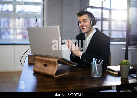 Clapping In Online Virtual Video Conference Stock Photo