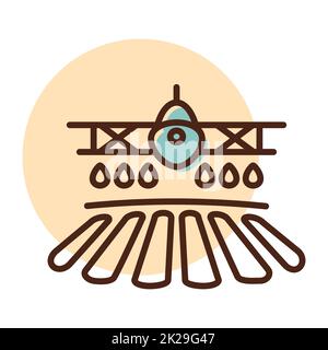 Crop duster airplane spraying a farm field icon Stock Photo