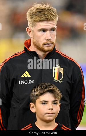 Brussels, Belgium, 22 September 2022, Belgium's Kevin De Bruyne pictured at the start of a soccer game between Belgian national team the Red Devils and Wales, Thursday 22 September 2022 in Brussels, game 5 (out of six) in the Nations League A group stage. BELGA PHOTO LAURIE DIEFFEMBACQ Stock Photo