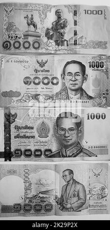 Thai money banknotes 8000 Thai Baht black and white background. Stock Photo