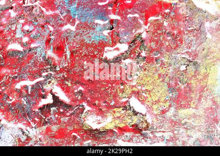 Texture of colorful graffiti paint on conrete and brick walls in red blue purple and silver Stock Photo